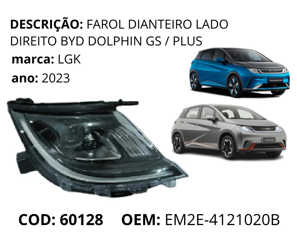 Farol Dianteiro Lado Direito original para BYD Dolphin GS/Plus, lado direito, AutoVoltz