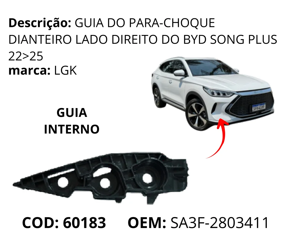 Guia do Para-choque Dianteiro Lado Esquerdodo original para BYD Song Plus DM-i, lado esquerdo, AutoVoltz