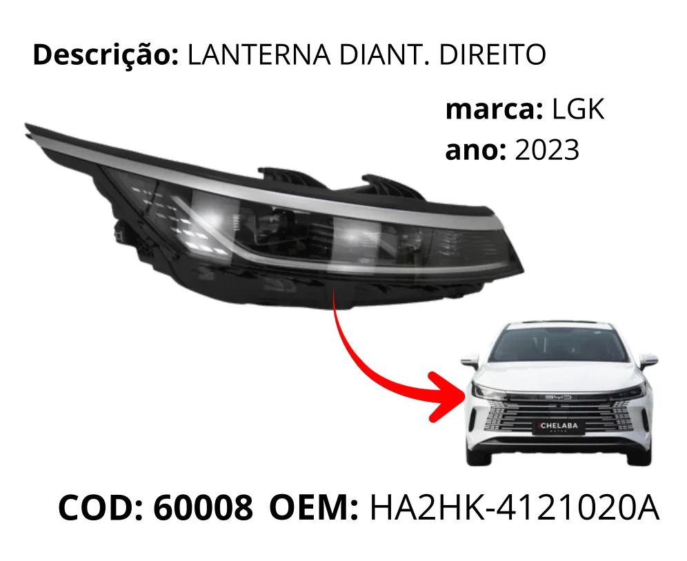 Lanterna Dianteira Direita original para BYD King, lado direito, AutoVoltz