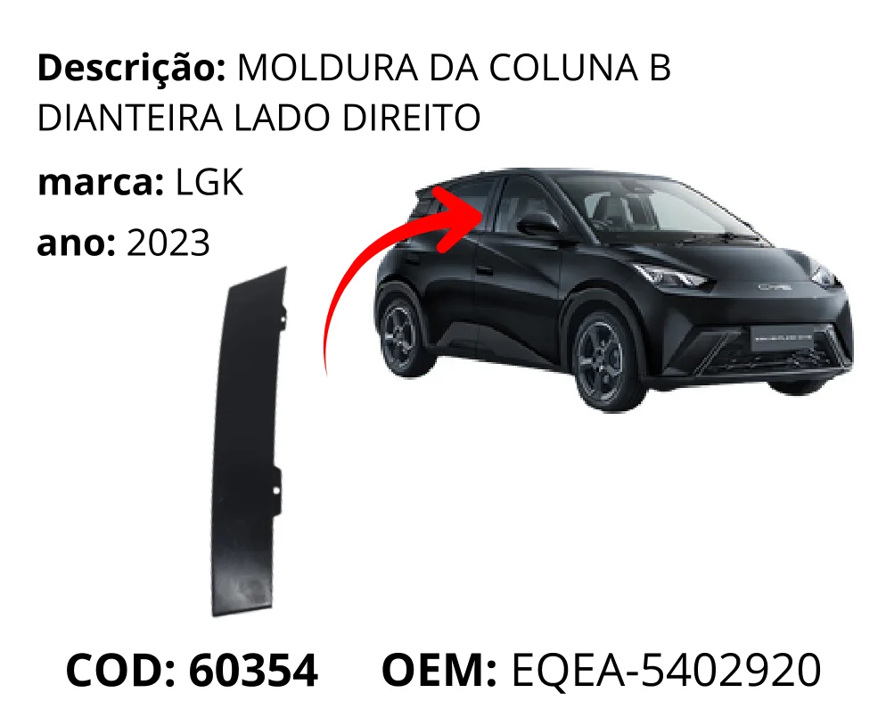 Moldura da Coluna B Dianteira Lado Direito original para BYD Dolphin Mini, lado direito, AutoVoltz