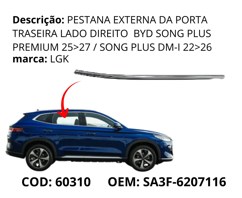 Pestana Externa da Porta Traseira Lado Direito original para BYD Song Plus DM-i, lado direito, AutoVoltz