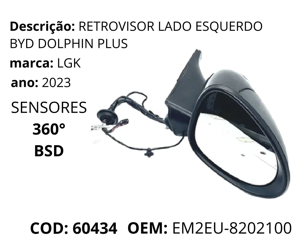 Retrovisor Lado Esquerdo Dolphin Plus original para BYD Dolphin GS/Plus, lado esquerdo, AutoVoltz