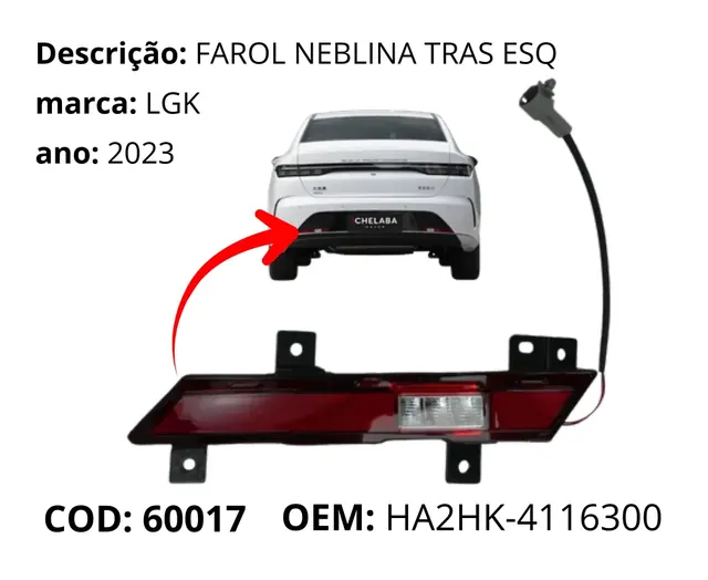 Farol Neblina Traseiro Esquerdo original para BYD King, AutoVoltz
