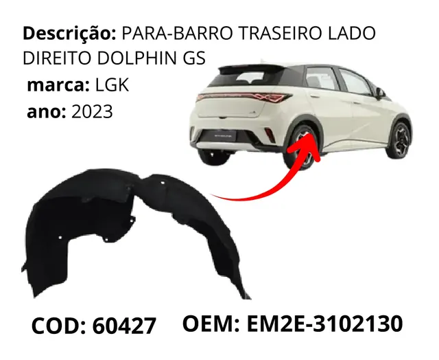 Para-barro Traseiro Lado Direito original para BYD Dolphin GS/Plus, AutoVoltz